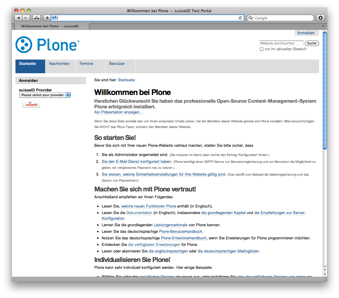 SuisseID Plone Front Site